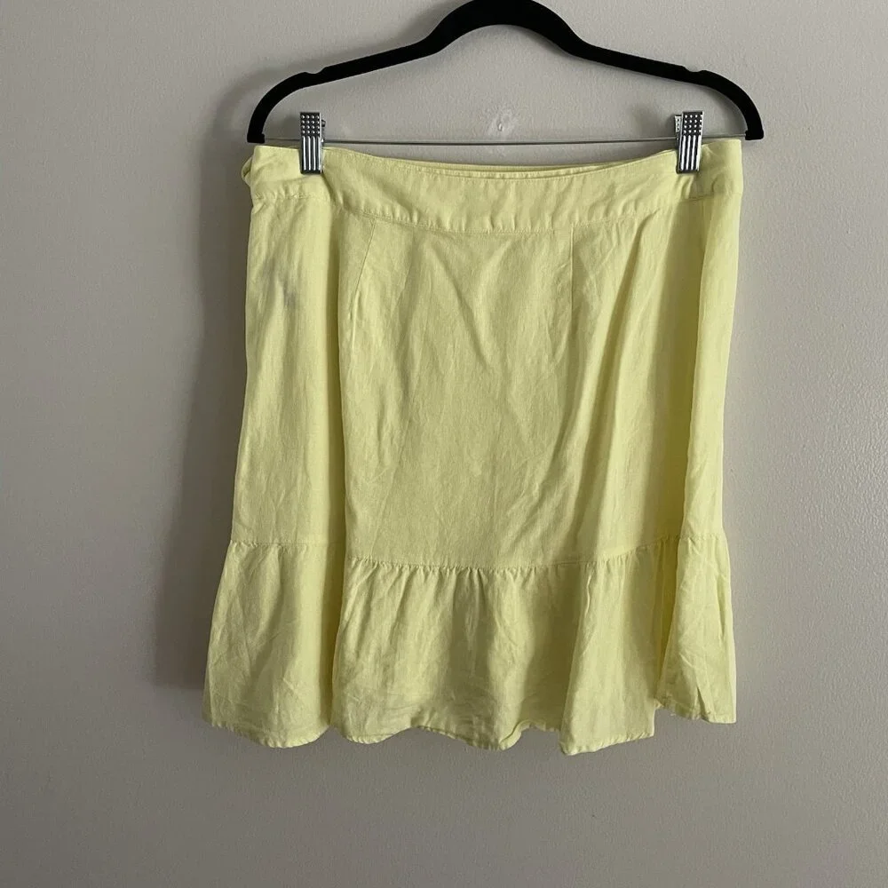 Free People Women 12 Lemon Gelato Linen Blend Ruffle My Feathers Mini Wrap Skirt